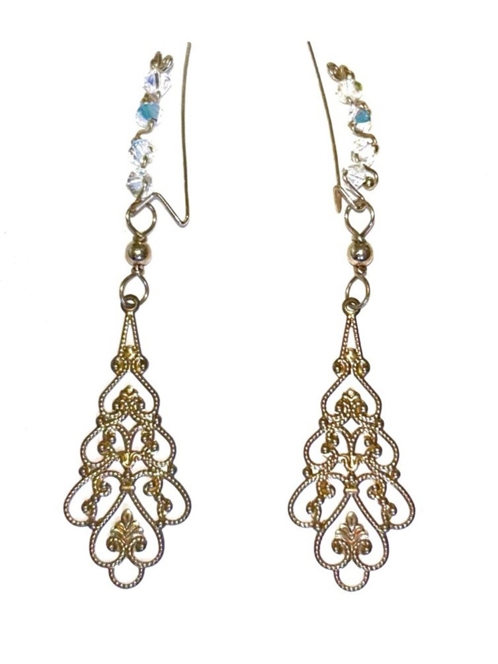 Gold Filigree Ear Crawler with Drop Earring